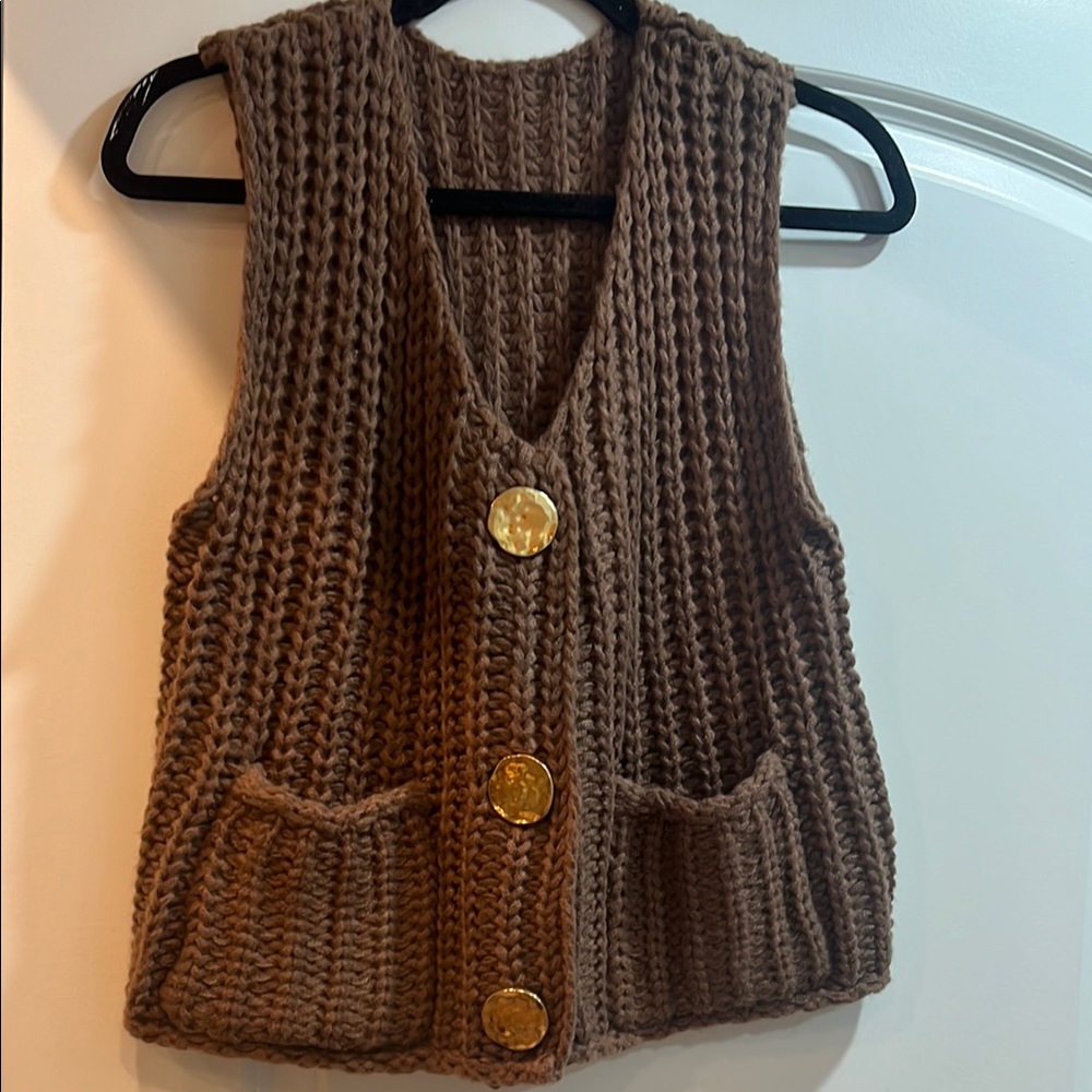 Chunky Knit Brown Sweater Vest